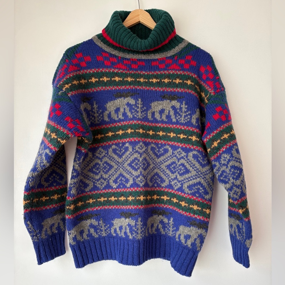 Eddie Bauer Multicolor Turtleneck Sweater 100% Wool Sweater, Gift for Him, - Picture 1 of 7